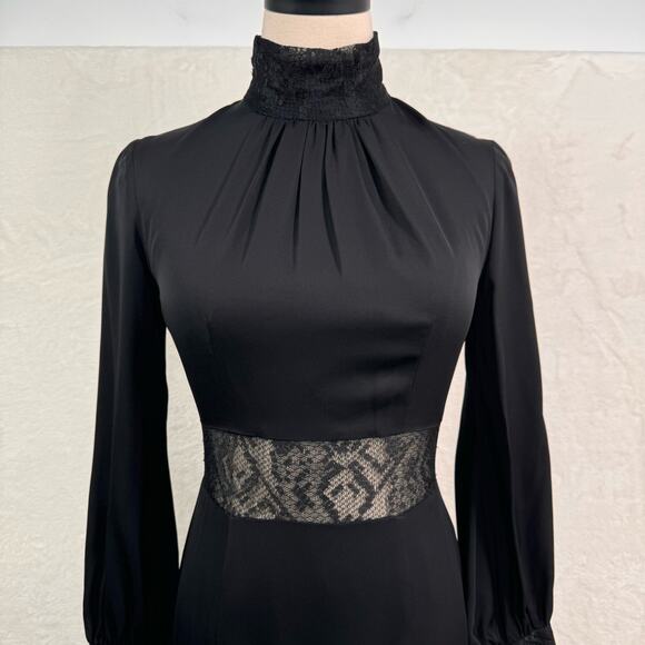 Milly Arianna Python Lace Dress Black Midi Long Sleeve Cocktail Party Size 4 - Picture 6 of 15
